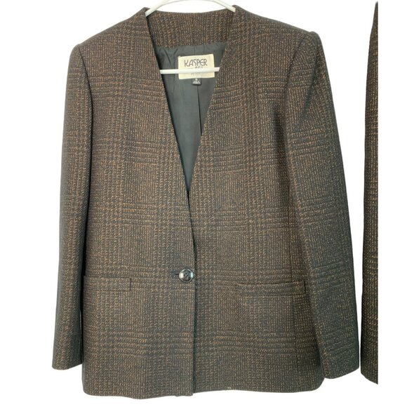 VTG Kasper Size 6/8P Wool Plaid Blazer & Skirt Set Suit Black Plaid 7220 - Picture 5 of 8